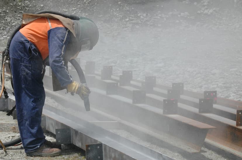 Professional sandblasting equipment in action